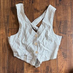 Sage Beige Striped Button-Up Tank Top